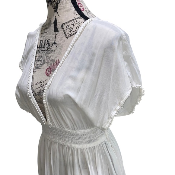 Victorias Secret White Pom Pom Trim V Neck Maxi Dress Cover Up S - Picture 4 of 10